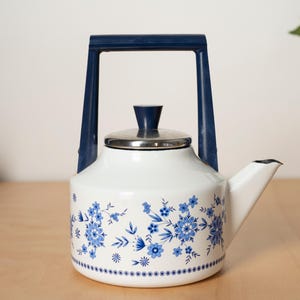 Vintage geëmailleerde theepot / nooit gebruikte theepot / bloemen