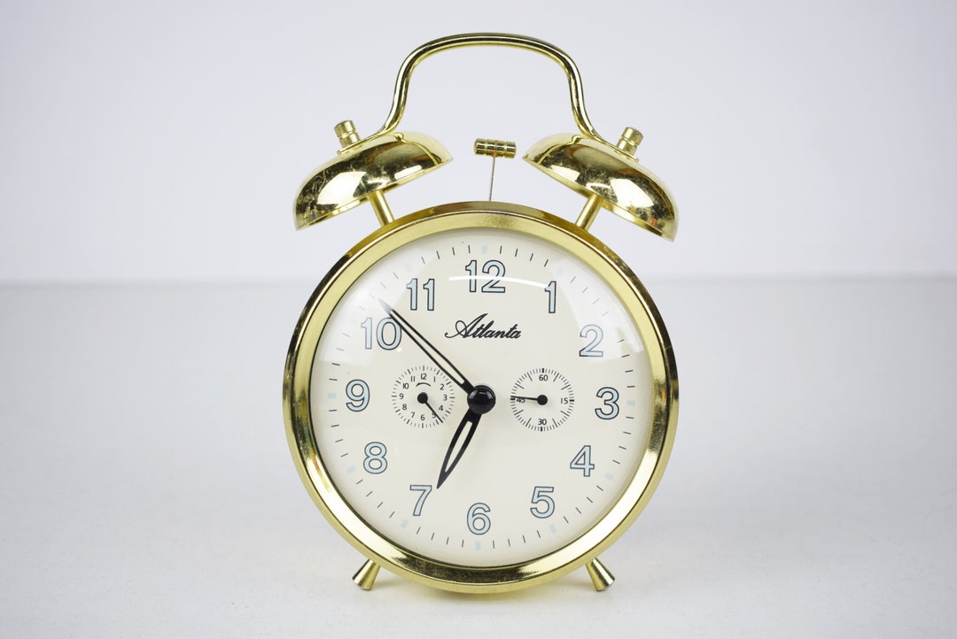 Vintage Atlanta Desk Clock / Mechanical / Alarm / Gold Clock / Office