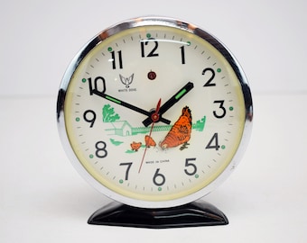 Reloj de escritorio de paloma blanca china vintage/reloj mecánico de pollo/alarma/reloj de mesa/decoración de oficina/reloj de cuerda/piezas o reparación.