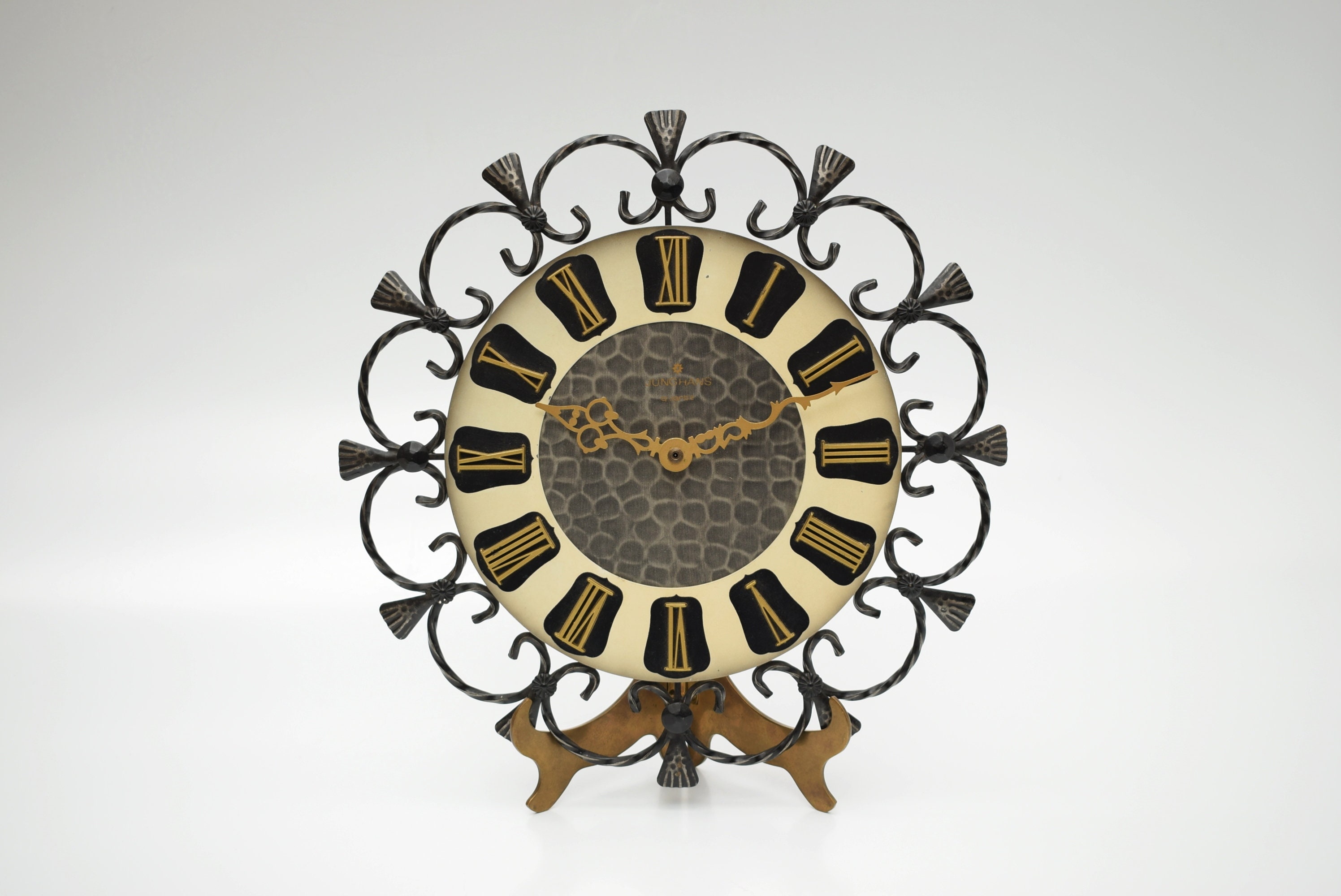 Vintage Junghans Wrought Iron Wall Clock Quartz Mid Century Retro Modernist German