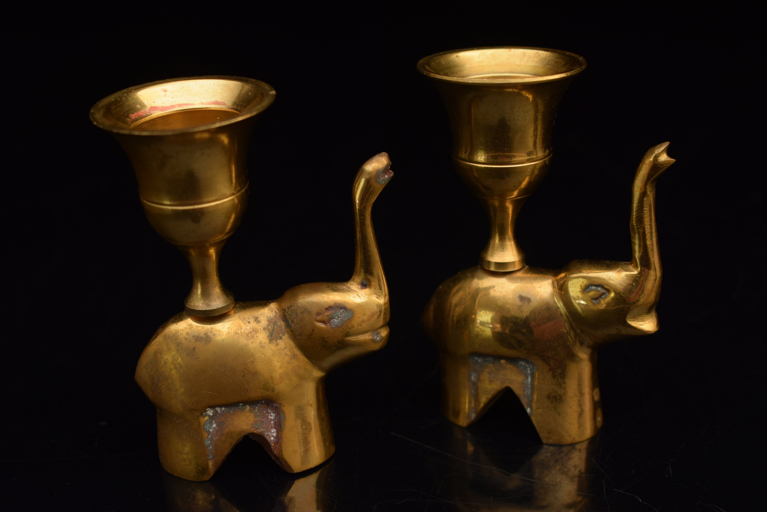 Vintage 2 Brass Elephant Candle Holder Etsy