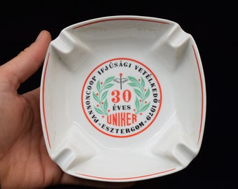 vintage Hollohaza Ashtray / Hollohaza porcelain Esztergom / Uniker Pannoncoop Youth Competition / Hand painted