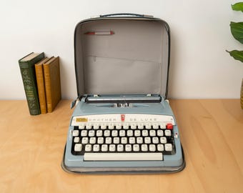 Vintage Brother De Luxe metalen typemachine – blauwe draagbare handmatige schrijfmachine – Japan retro decor