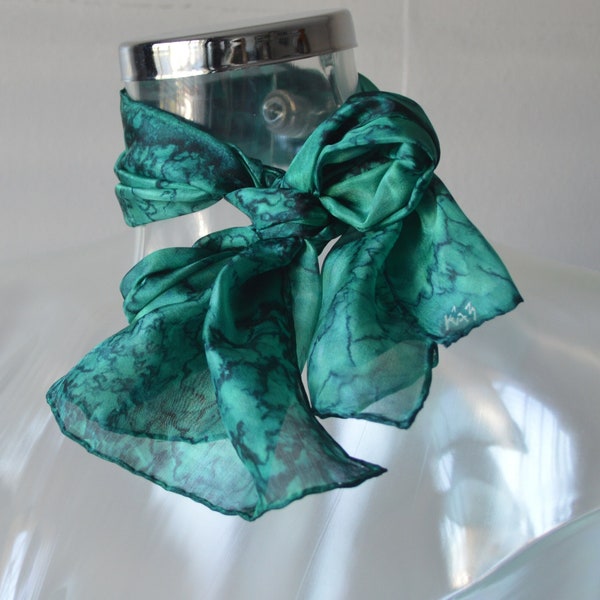 Water Dance Teal Abstract-Hand Painted Small Silk Neck Scarf-Painted by Artist in the UK-Original Design-Mother's Day Gift for Her