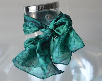 Water Dance Teal Abstract-Hand Painted Small Silk Neck Scarf-Painted by Artist in the UK-Original Design-Mother's Day Gift for Her