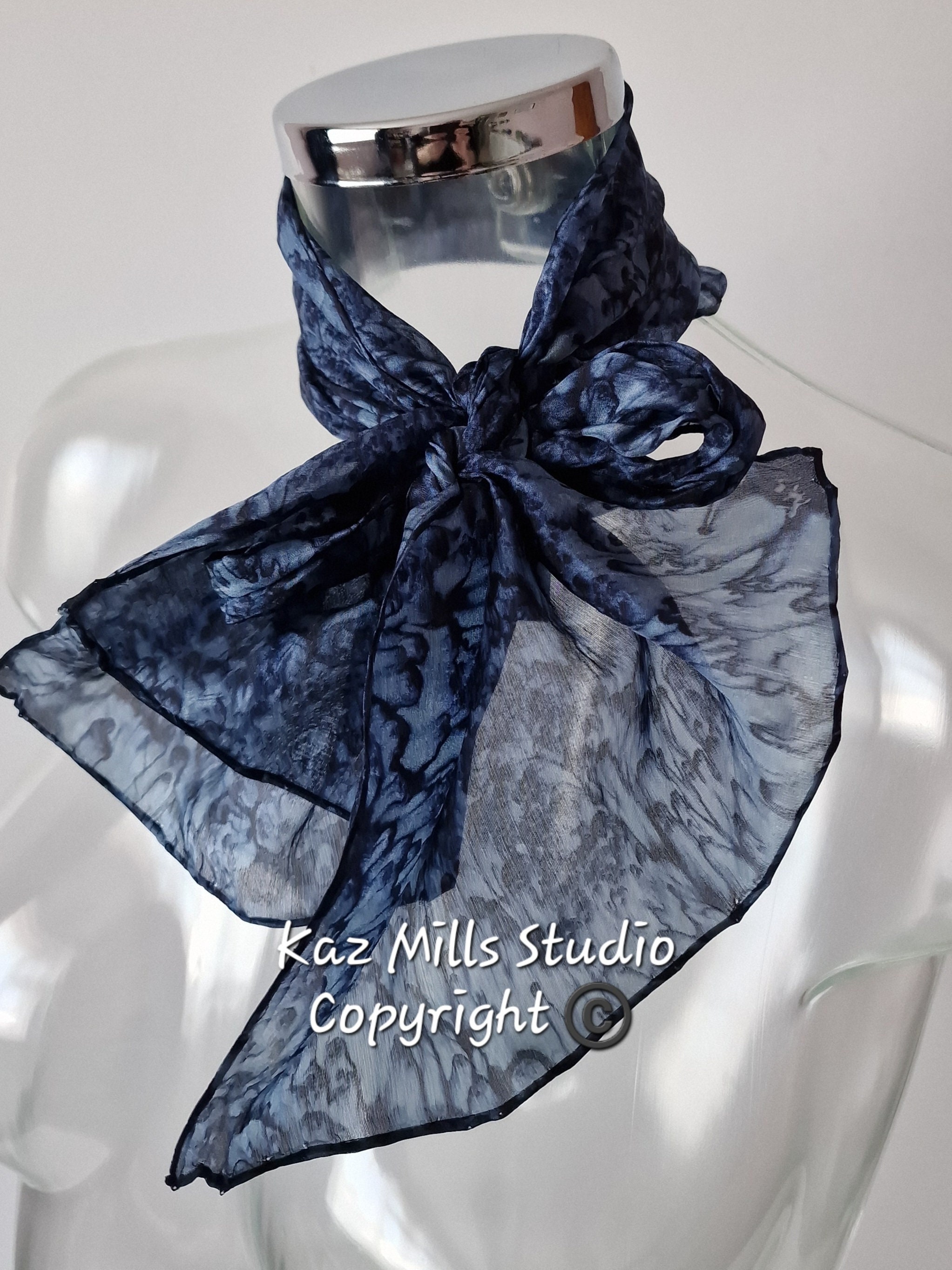 OPKK Elegant Navy Blue Silk Wool Big Square Scarf India