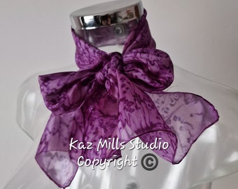 Water Dance Plum/Violet Mixed Abstract-Hand Painted Small Silk Neck Scarf-Painted by Artist in the UK-Gift for Her-Mother's Day Gift-Unique