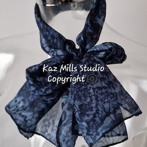 Hand Painted Small Silk Scarf, Water Dance in Navy Blue, UK Artist Original Design