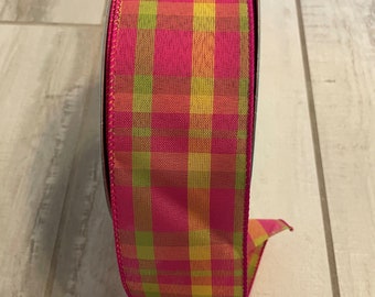 Spring Pink Checkered Wired Ribbon 2.5"