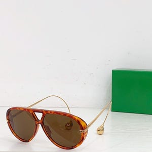 Bottega BV1273S Drop Sunglasses – Aviator Shades, Luxury Designer Eyewear with UV400 Protection Leopard Gold/Brown