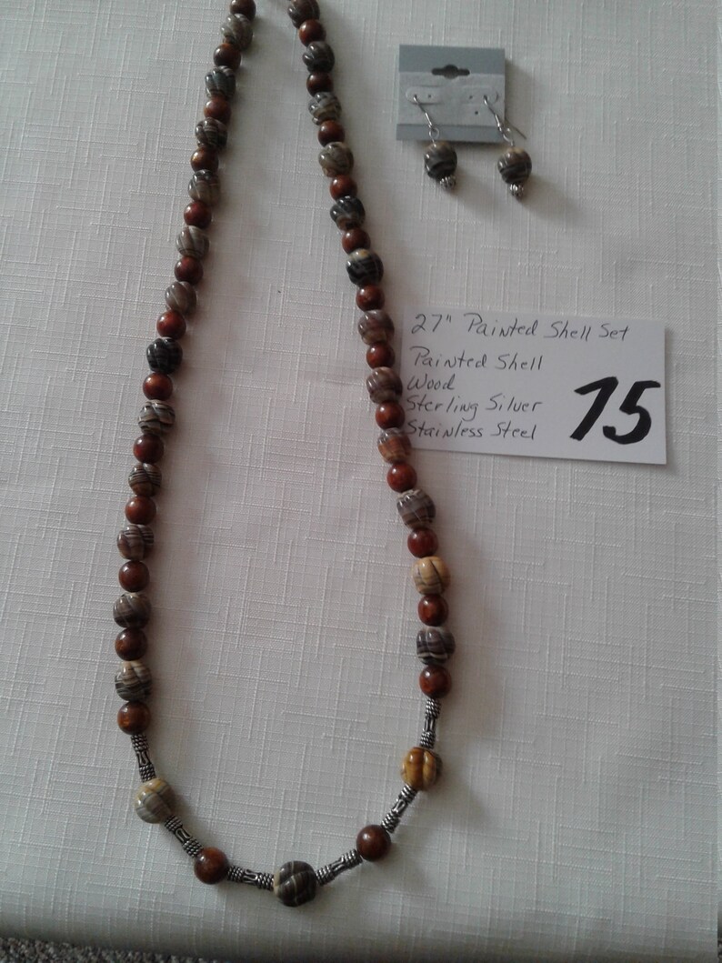 Painted Shell Necklace and Earrings