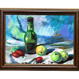 Wine Bottle, Fruit, Still Life, Printable, Acrylic Painting, Wall Art, Decoration