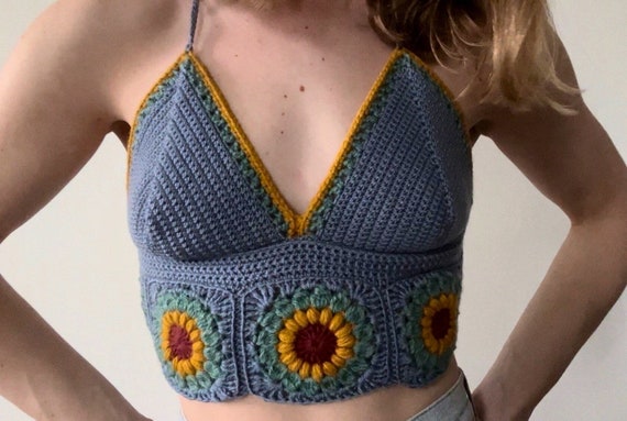 Sunflower Boho Crochet Halter / Crop Top / Made to Order -  Canada