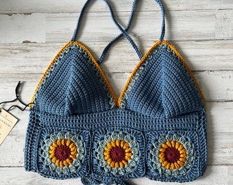 CROCHET PATTERN - Sunflower Boho Crochet Halter Top Written Pattern by KristenaCrochet - Download Digital pdf Document