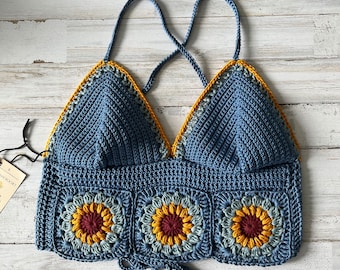 CROCHET PATTERN - Sunflower Boho Crochet Halter Top Written Pattern by KristenaCrochet - Download Digital pdf Document