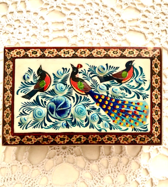 Jewellery Box Wooden fair trade art Khatam Inlaid miniature painting mandala pattern gift box ring bearer velvet inside Boho mandala mozaeic