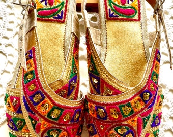 Hand Crafted & Hand Embroidered Sequenced Leather Sandals - Peshawari Chappal from Pakistan - Eid Collection