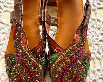 Handmade Leather Peshawari Chappal: Embroidered Sequin Sandals - Spring Collection