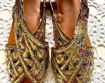 Hand Crafted & Hand Embroidered Sequenced Leather Sandals - Peshawari Chappal from Pakistan - Perfect present for Mothees day
