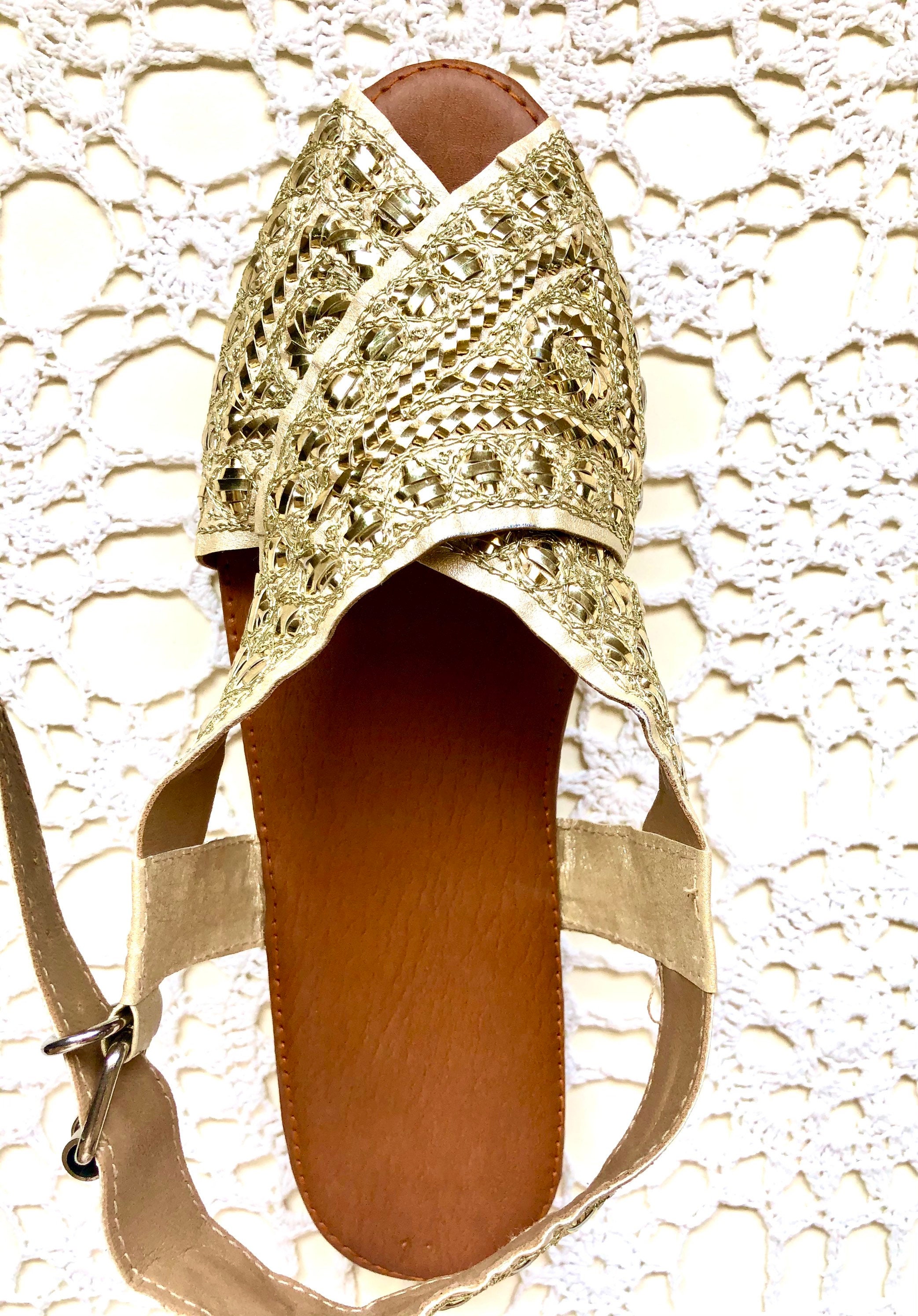 Hand Crafted & Hand Embroidered Zari Leather Sandals - Etsy