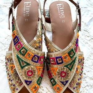 Hand Crafted & Hand Embroidered Sequenced Leather Sandals - Peshawari Chappal from Pakistan - Eid Collection