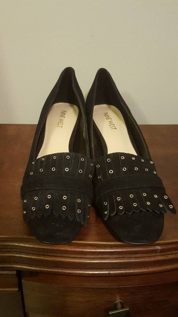 block heel fringe loafers