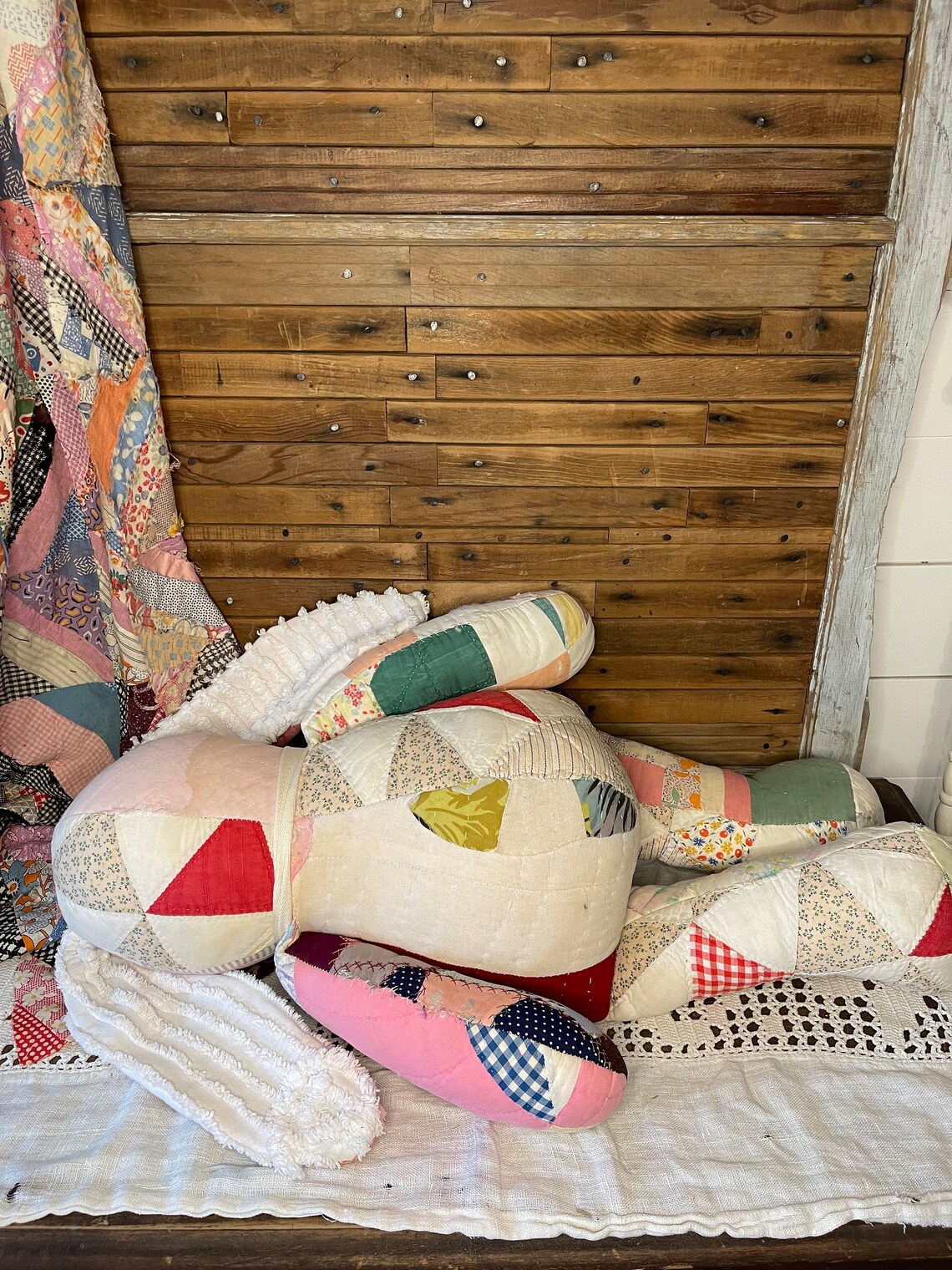 Vintage Quilt and Chenille Rabbit Primitive Collectable Handmade ...