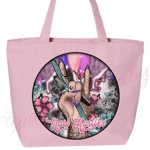 Nail Tech Tote Bag: Pink or Black Canvas Zippered Bag