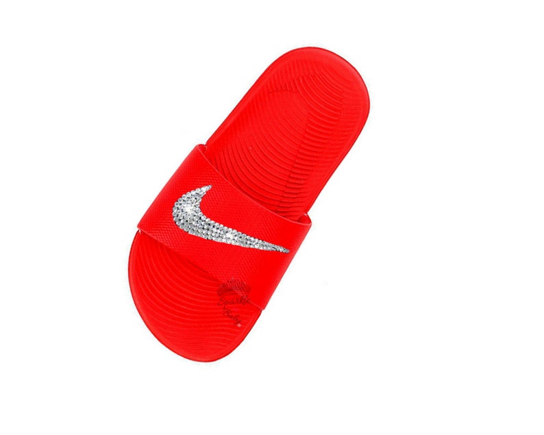 Red Women's Nike Slide Custom Nike Slides Bedazzled Etsy