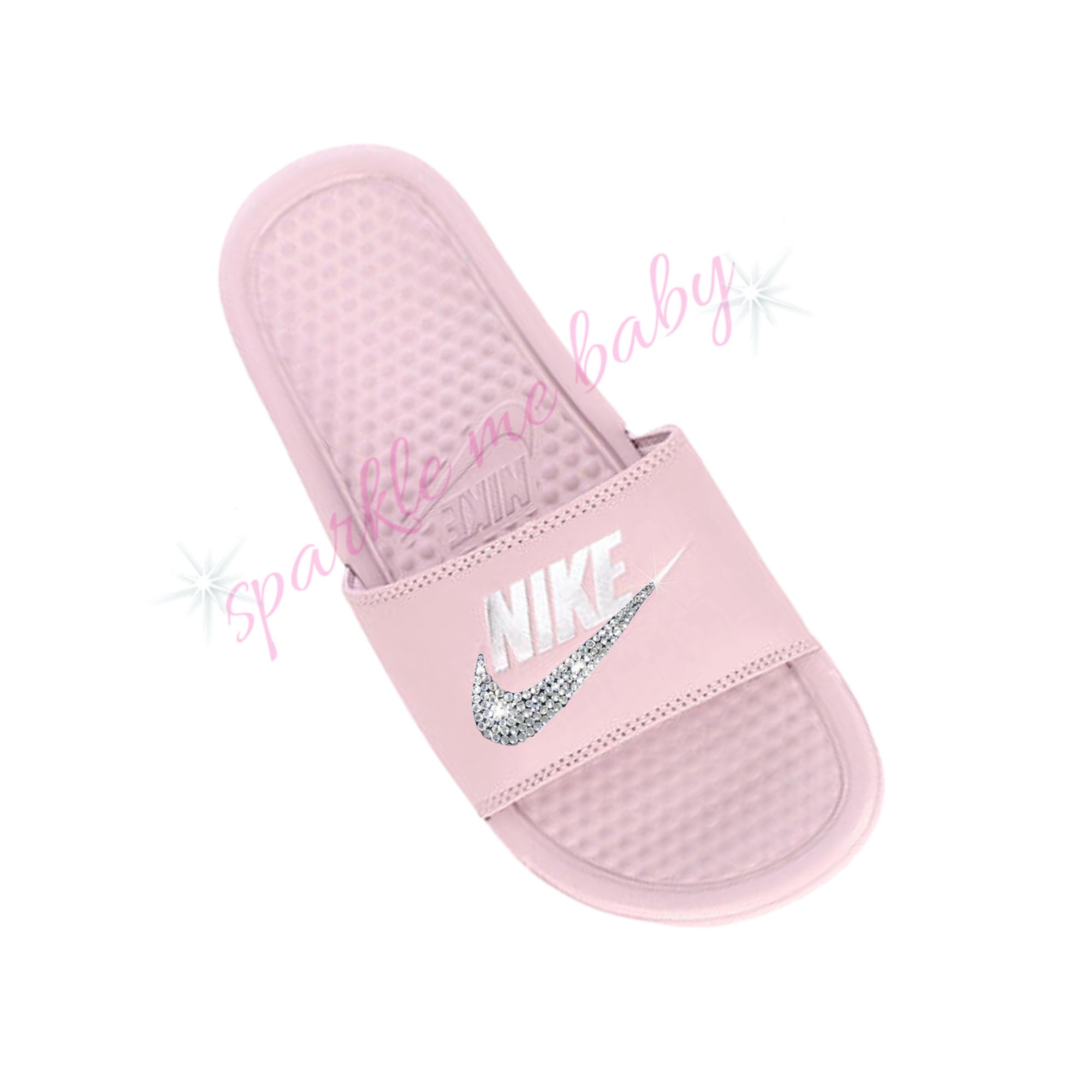 Carrera Playa Escepticismo Nike Women's Benassi JDI Pink Custom Slides Nike Bling - Etsy