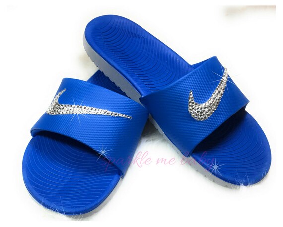 all blue nike slides