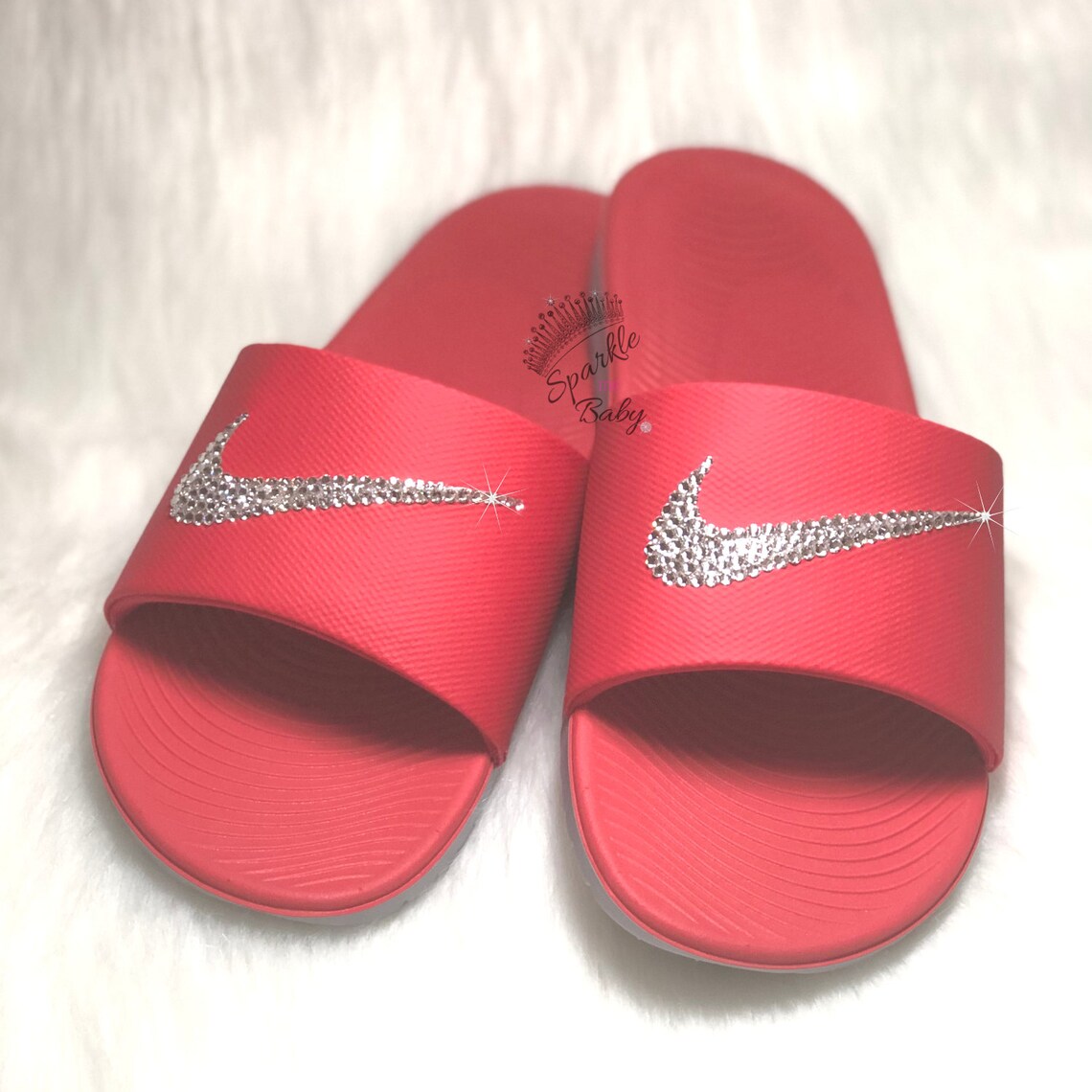Red Women's Nike Slide Custom Nike Slides Bedazzled Etsy