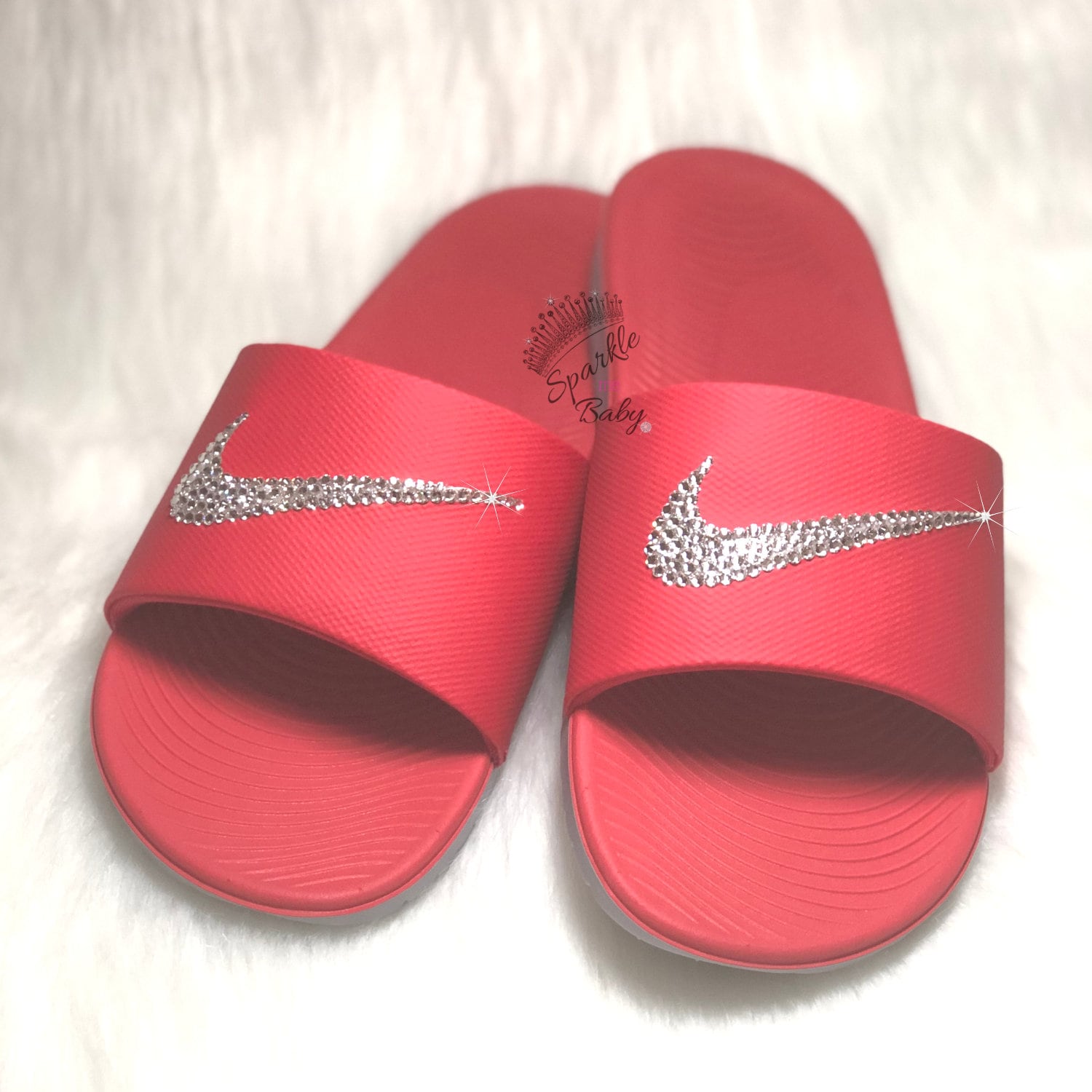 Red Women's Nike Slide Custom Nike Slides Bedazzled Etsy