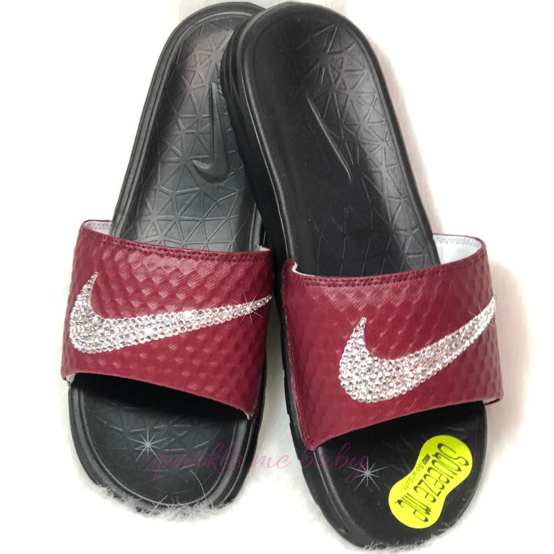 nike benassi slides burgundy and gold