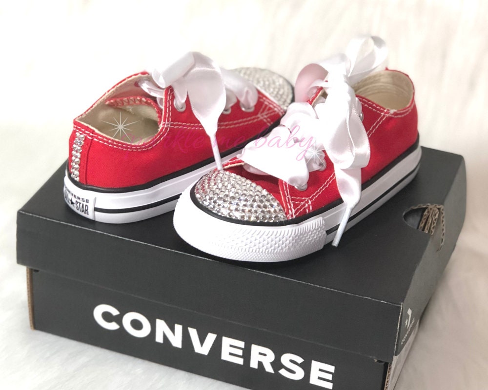 Red Girls Customized Converse by SparkleMeBaby2U Baby Girls Converse Custom Crystal Converse Schoenen Meisjesschoenen Sneakers & Sportschoenen Bling Sneakers 