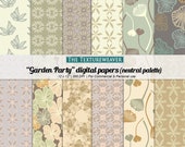 Garden party digital papers neutral palette,abstract modern scrapbook papers,eclectic wedding cardstock, neutral palettes