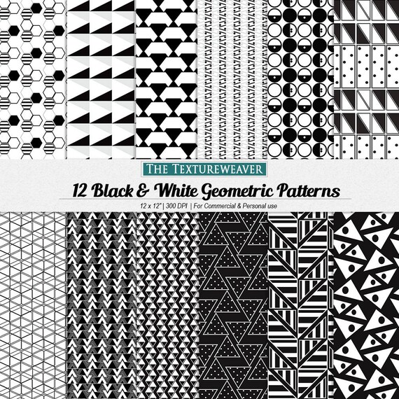 Download Digital Paper Black And White Geometric Patterns Modern Etsy