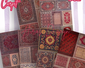 Persian Carpet Printable Stickers, 6 Sheets Vintage Rug Digital Collage, Oriental Miniature Carpets for Junk Journal, Bujo Planner Decals