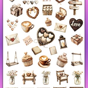 COZY READING Printable Deco Stickers/Love rustic hearts Scrapbook Stickers/Hygge Bujo Stickers/Travelers Notebook/Printable Planner Stickers