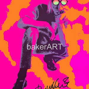 Signed by Paul Weller print in pink and yellow. A3 unframed.
