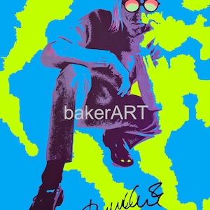 Signed by Paul Weller print in blue and yellow. A3 unframed.