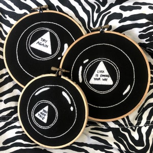 Magic 8 Ball Affirmations Embroidered Hoops