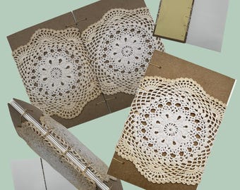 Handbound Coptic Stitch Journal or Sketchbook - Crochet Cover - Recycled Materials - Drawing Paper