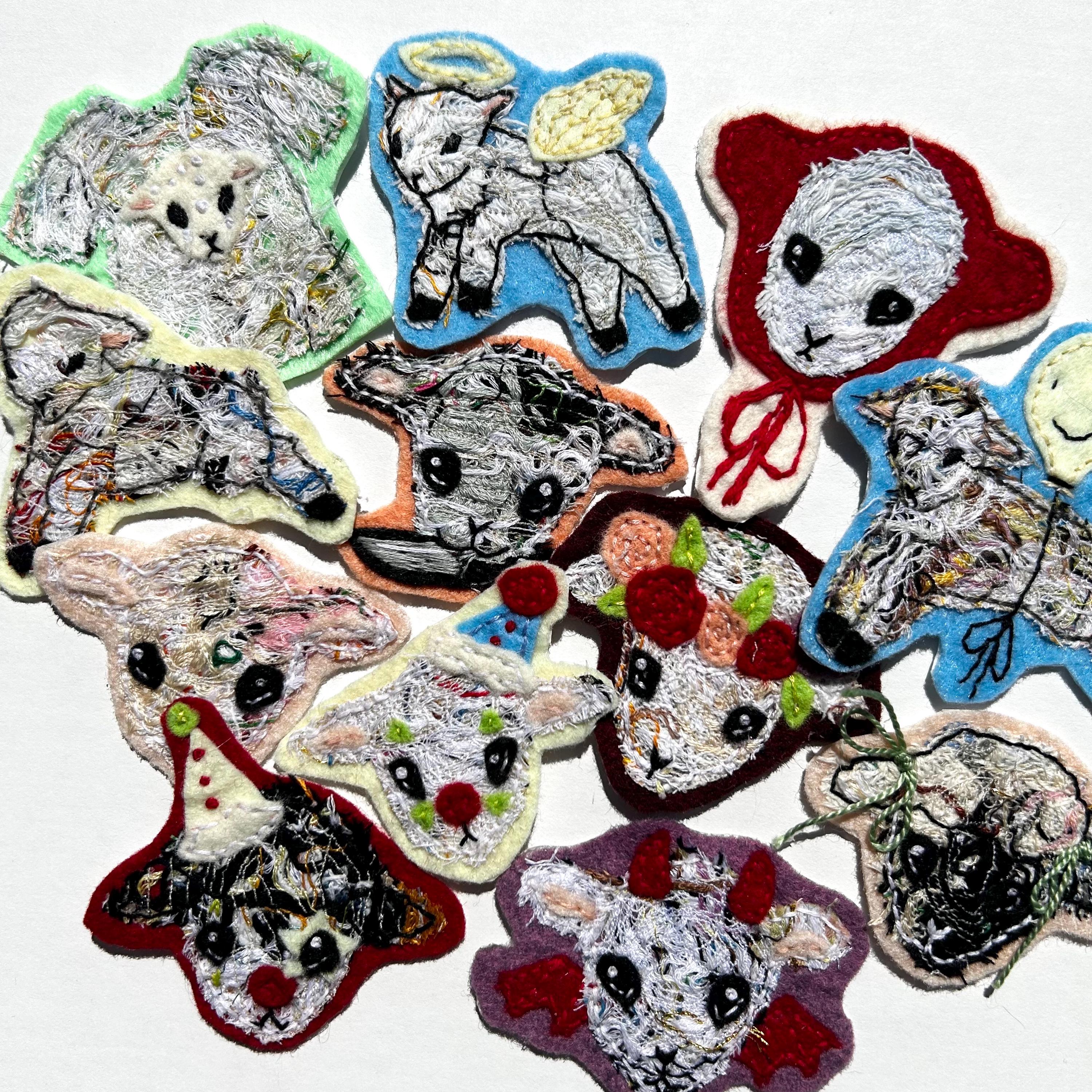 Hand-Embroidered Lamb Felt Patches - Made of Recycled Threads and Felt - Iron On Patches