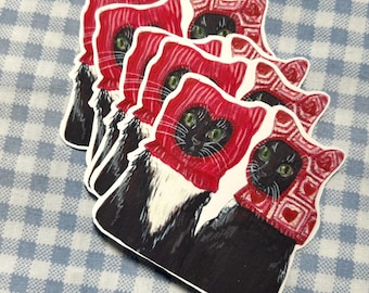 Balaclava Katzen Aquarell Aufkleber - Valentinstag Liebe Herzen