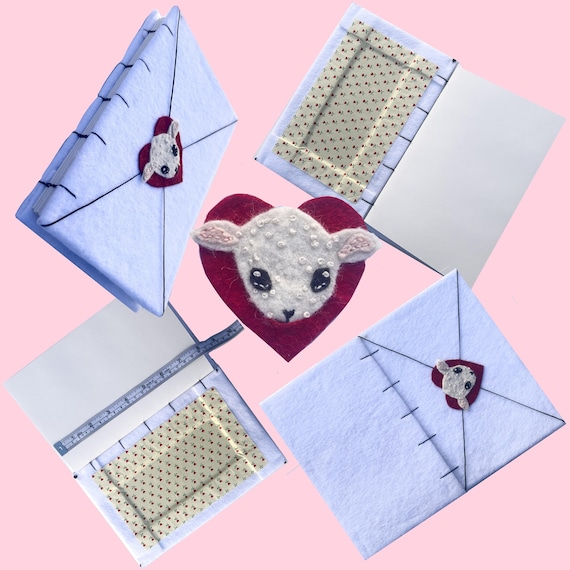 Handbound Coptic Stitch Journal or Sketchbook - Love Letter Lamb - Felt Cover - 80 lb Drawing Paper