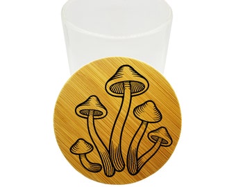 Glass Stash Jar 200ml Bamboo Lid Air Tight Mushroom by TGC