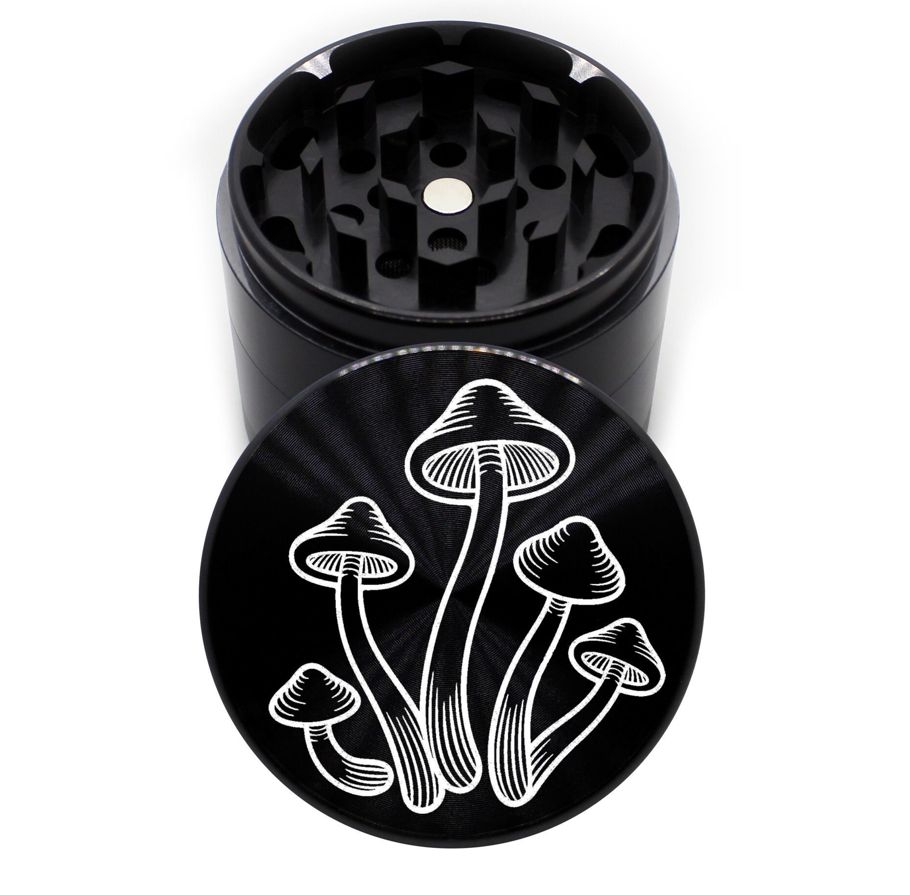 Mushroom Design Magnetic 4 Piece Metal Grinder 63mm