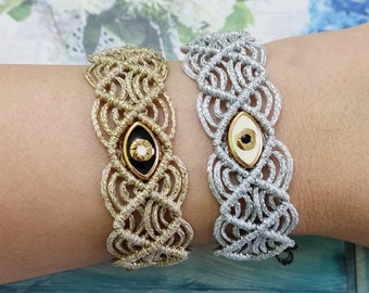 Macrame cuff bracelet, evil eye bracelet,cuff bracelet, macrame cuff, macrame jewelry, macrame Evil eye bracelet, handmade bracelet, cuff