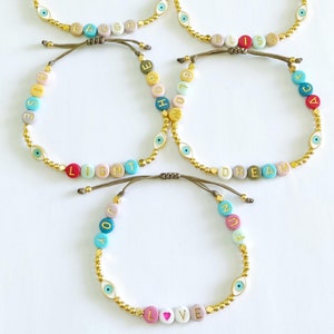Pulseira motivacional, pulseira de contas, pulseira feita à mão, pulseira de palavras, pulseira de letras, pulseira de macramê, joias de contas, pulseiras